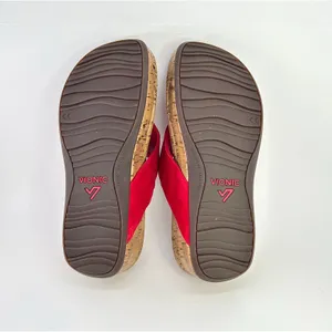 Vionic Orthaheel Marbella Red Textile Thong Buckle Cork Wedge Sandals 8W Coastal thumbnail 11