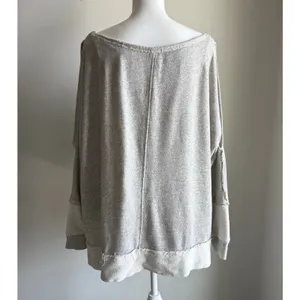 Free People Light Gray Slouchy Oversized Boho Open Shoulder Sweater Size S thumbnail 3