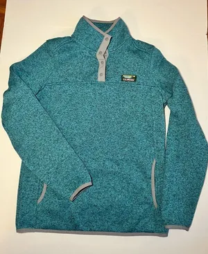 L.L. Bean 1/4 Snap Sweater‎ Fleece Pullover Heathered Teal Womens Small thumbnail 1