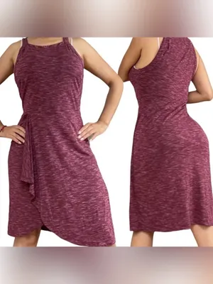 Maeve Anthropologie Asymmetrical Knit Dress Medium Maroon Boho Artsy Comfy thumbnail 2