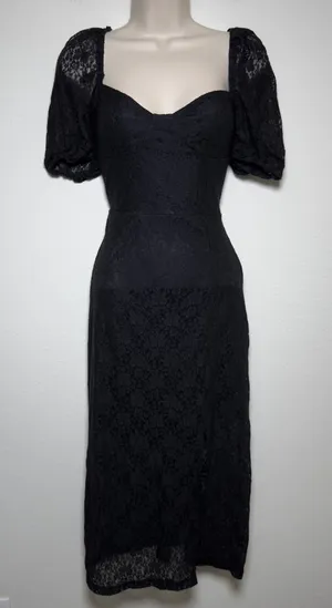 H&M Women Whimsigoth Vamp Babydoll Dress Small Black Lace Square‎ Neck Midi Slit thumbnail 1