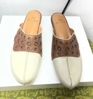 Lux Two-Tone Cream and Brown Leather Slip-On Mules color light mint thumbnail 1