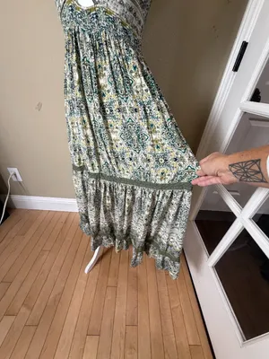 Angie Boho Tiered Cut Out Floral Dress Green Size Small thumbnail 3
