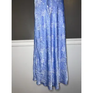 Altar'd State Dress Womens Medium Blue Floral Tie Front Flutter Sleeve Maxi thumbnail 3