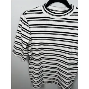 Maeve‎ Anthropologie Medium Womens Top Stretch Black White Short Sleeve Striped thumbnail 13