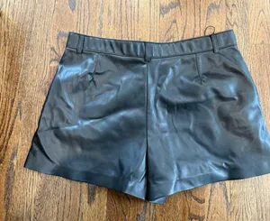 Zara black faux leather flat front shorts with pockets size XL 1612 NWOT thumbnail 3