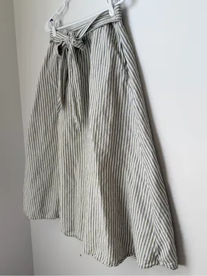 Talbots Linen Green and White Midi A-Line Skirt with Tie Front Size Medium thumbnail 3
