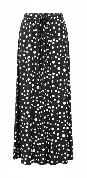 Retro Y2K Vintage Metrowear Black Polka Dot‎ Stretch Maxi Long Flare Skirt 3X thumbnail 1