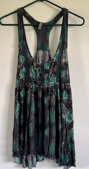 Free People Racerback Top / Tunic Black and Green with Lace thumbnail 1
