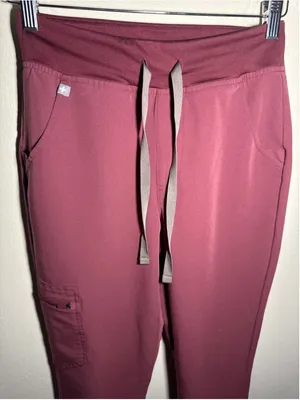 FIGS HW Zamora Jogger Pants XS Burgundy Grey inseam 29” thumbnail 2