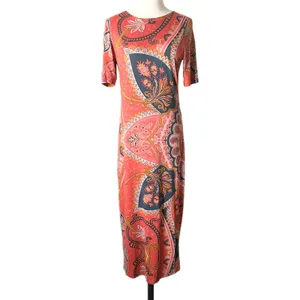 Farm Rio Giannina Knit Midi Dress Orange Paisley Floral Print Size Medium thumbnail 2