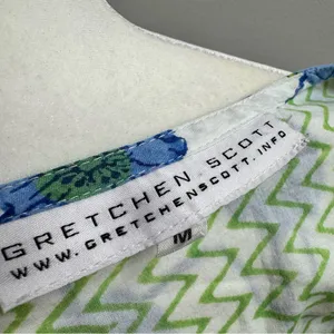 Gretchen Scott Long Sleeve Tunic Top Blouse Floral Blue Green Cotton Medium thumbnail 6