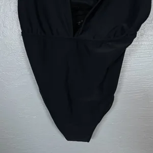 Aerie Women M Black Layered One Piece Swimsuit Bandeau Deep V-Neck Full Coverage thumbnail 2