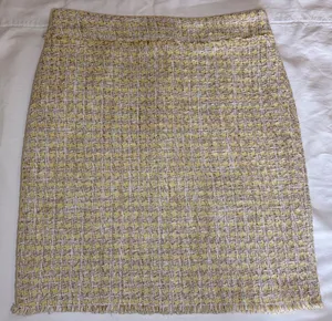 Ann Taylor Petite Yellow Tweed Pencil Skirt 4P Metallic Fringe thumbnail 1