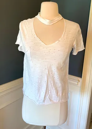 The Pants Store White Crop Top Boutique Distressed Shirt Small thumbnail 2