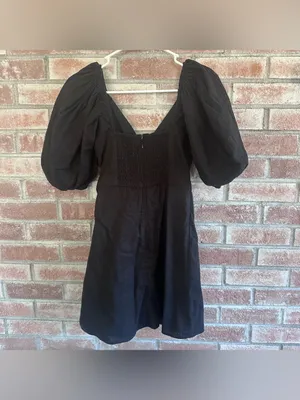 Abercrombie Fitch Faux Wrap Dress Linen Blend Black Women’s Small Puff Sleeve thumbnail 6