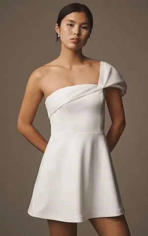 Dress The Population Olive One-Shoulder‎ Mini Dress Ivory White Sz Small thumbnail 1