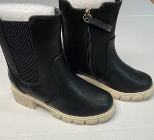 Black Boots With White 2 Inch Heel Kids Size 13 Side Zipper Combat /grunge Look thumbnail 1