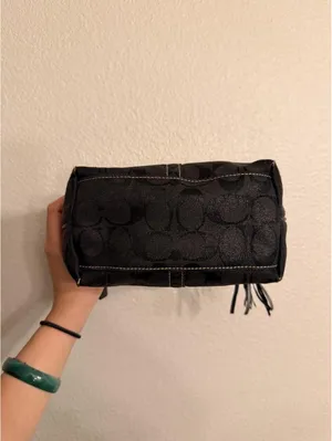 RARE Vintage Mini Shimmery Black Coach Canvas Purse with Tassel thumbnail 5