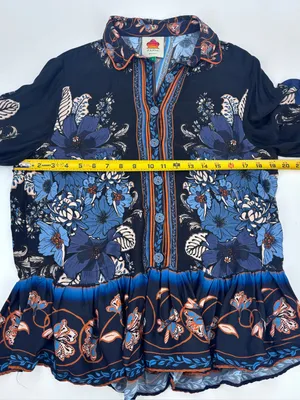 FARM Rio Navy Floral Button-Front Blouse with Blue & Cream Accents thumbnail 8