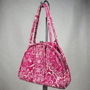 VTG Vera Bradley Eloise Bag Large Barbie Hot Pink Kiss Lock Dome Shoulder Purse thumbnail 9