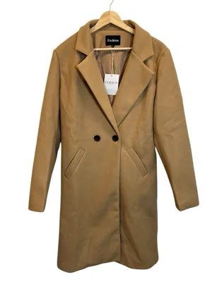 Fashion Women’s Camel Wool Blend Winter Coat Large Long Classic Elegant NWT thumbnail 4