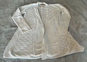 Women’s Belldini Brand White Long Length Open-Front Knit Cardigan Sweater thumbnail 1