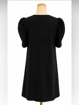 Zara Black Puff Sleeve Mini Dress Size M V Neck A-Line Shift Lined thumbnail 3