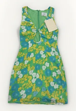 Sabo Skirt Dress Size XS Mini Scarlet Keyhole Spring Summer NWT Green Yellow thumbnail 1