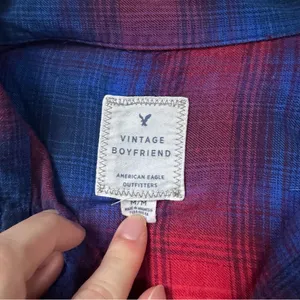 American Eagle Vintage Boyfriend Blue Red Plaid Flannel Shirt Size Medium thumbnail 3