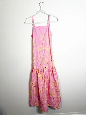 Anthropologie Beatrice B Abito Tessuto Pink Yellow Embroidered Maxi Dress Tank 0 thumbnail 3