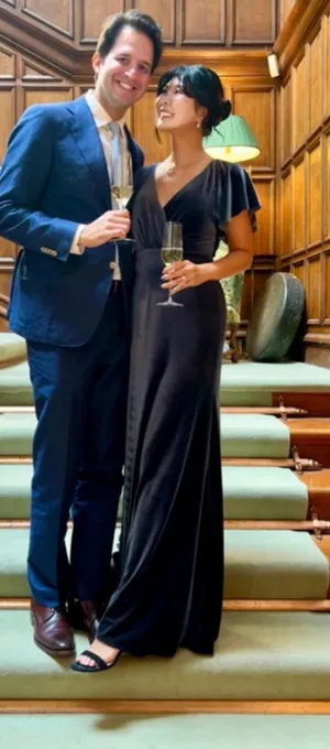 BHLDN Anthropologie Jenny Yoo Ellis Flutter Sleeve Blue Velvet Maxi Gown Dress thumbnail 1