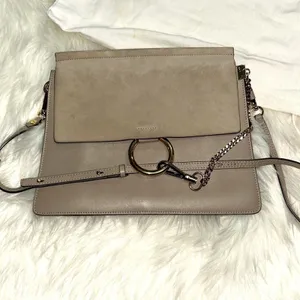 Chloe Authentic Faye Medium Shoulder Bag Genuine Leather Motty Gray thumbnail 3