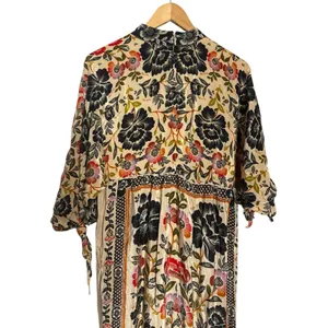 Farm Rio Romantic Garden Tie Sleeve Floral Print Fringed Mock Neck Maxi Dress M thumbnail 10