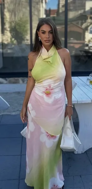 Zara Elegant Multicolor Halter Floral Maxi Dress bohemian vacation Summer thumbnail 1