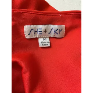She +‎ Sky Red Ruched V-Neck Puff Sleeve Mini Dress SS8873 Womens Size Medium thumbnail 5
