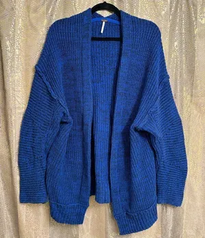 Free‎ People High Hopes Blue Black Chunky Knit Sweater Cardigan Small thumbnail 1