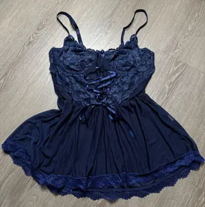 Elegant Navy Lace Lingerie Babydoll Chemise thumbnail 1
