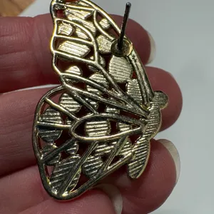 Gold Tone Butterfly Earrings Faux Pearl‎ Inlay Statement Fashion Jewelry thumbnail 5