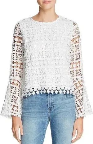 Lucy Paris White Lace Bell Sleeves Shirt Xs thumbnail 1