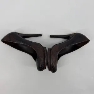 Tory Burch Brown Snakeskin Leather Platform Pumps Gold Logo Heel Size‎ 5.5M thumbnail 5