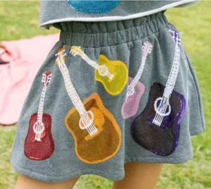 Queen of Sparkles Grey Sequin Guitar Sweatshirt Skort XL Music thumbnail 1