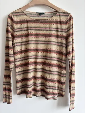 Lauren Ralph Lauren 100% Linen Striped Long Sleeve Top Multicolor Size L thumbnail 2