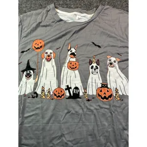 Gray Halloween Ghost Dogs Graphic T-Shirt Short Sleeve Womens Medium Gray Casual thumbnail 4