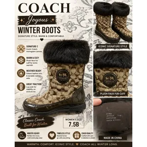 Coach Joyous Signature C Winter Snow Boots Faux Fur Trim Khaki Brown Women's 7.5 thumbnail 2