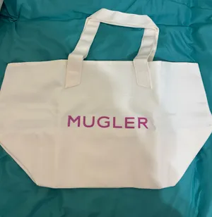 Mugler Ivory Tote with Pink Logo NEW thumbnail 1