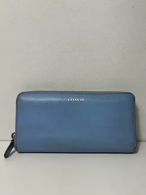 Coach Periwinkle Light Blue Leather Accordion Continental Zip Around Long Wallet thumbnail 2