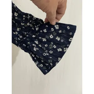 Women's Loft Blue Floral Blouse Size M Semi Sheer Long Sleeves 100% Cotton thumbnail 3