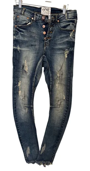 NWT One Teaspoon 26 Blue Blonde Long Lovers Drop Crotch Skinny Distressed Jeans thumbnail 1