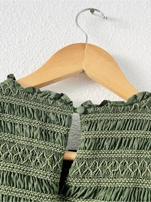 Hill House Home Ellie Nap Olive Green Smocked Puff Sleeve Mini Dress thumbnail 8